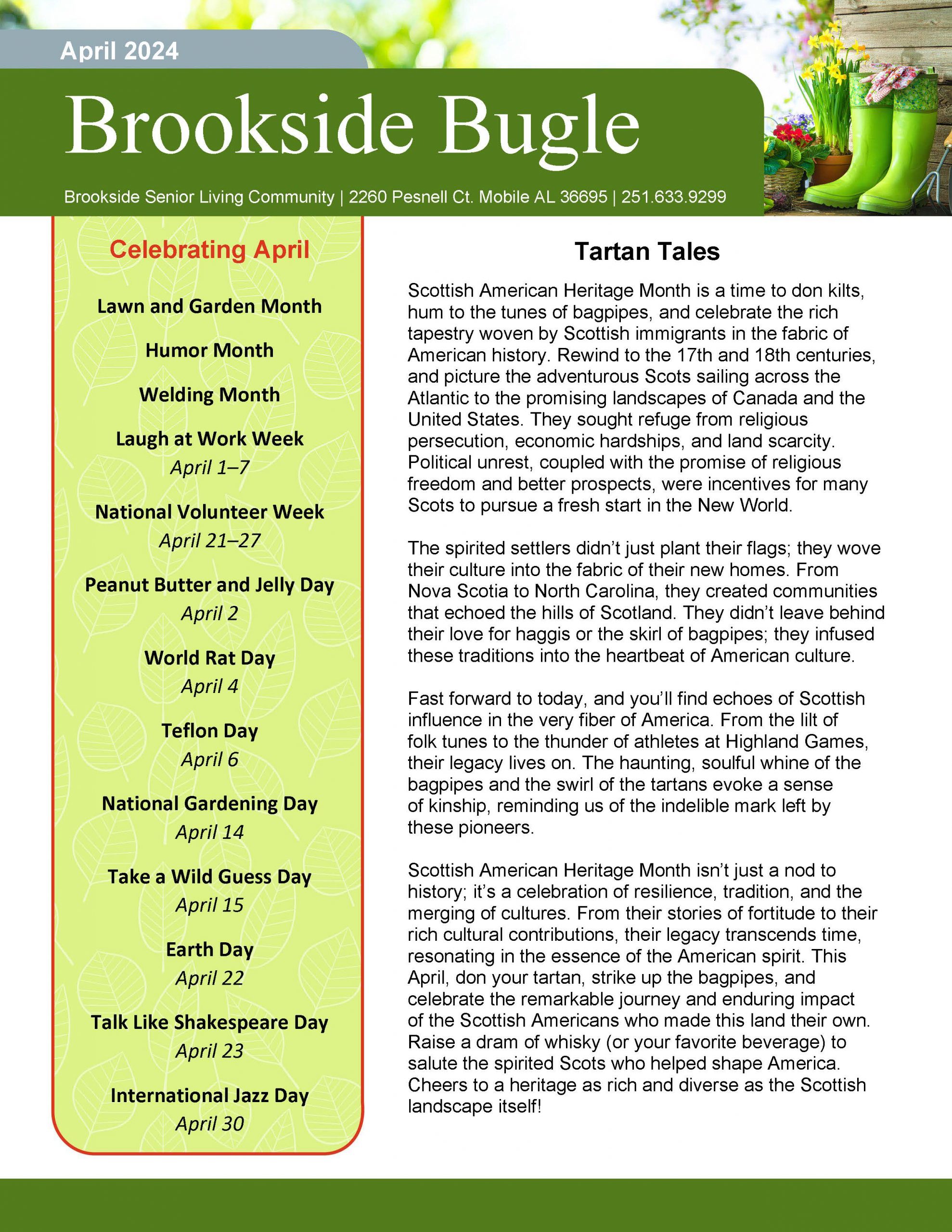 Brookside Senior Living Activity Calendar