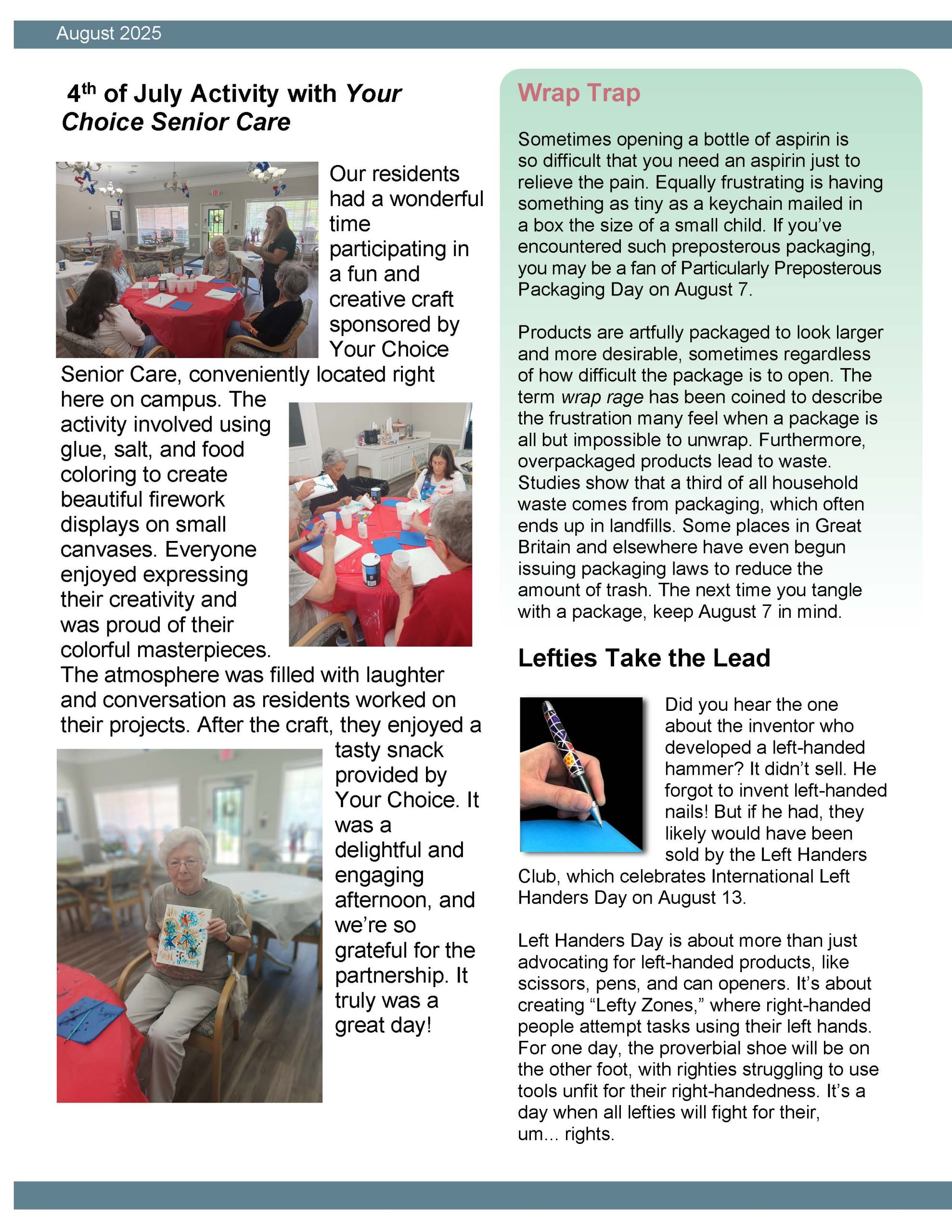 Brookside Senior Living Activity Calendar