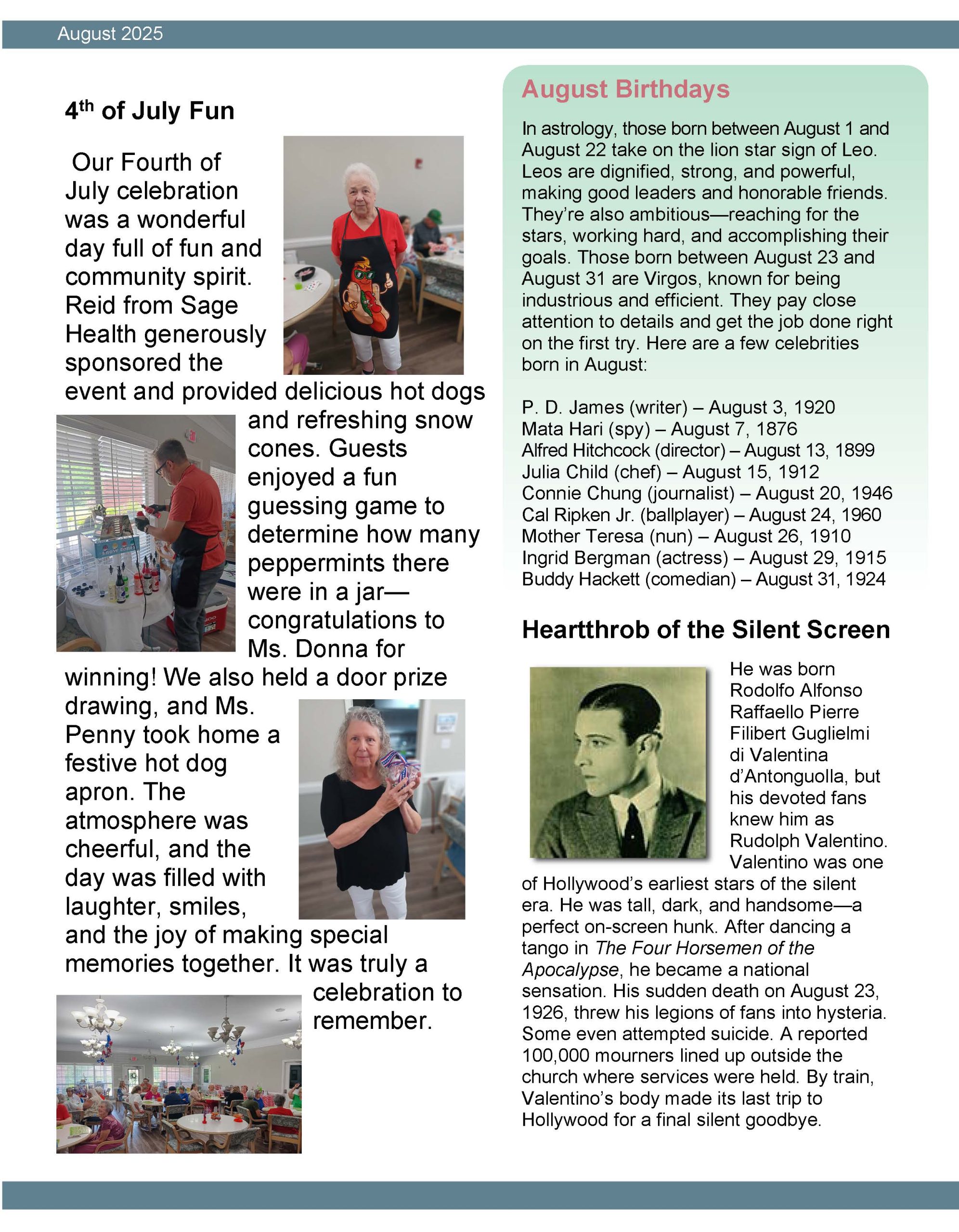 Brookside Senior Living Activity Calendar