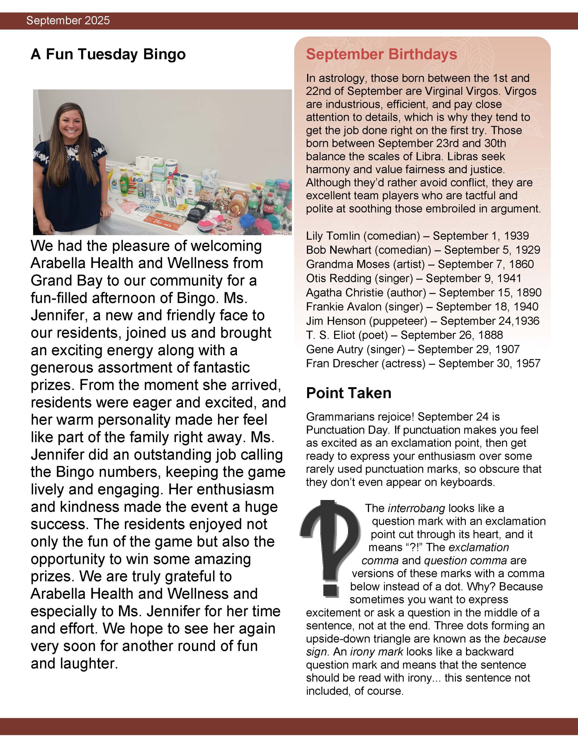 Sept 2025 NEWSLETTER_Page_4 Brookside Senior Living Activity Calendar