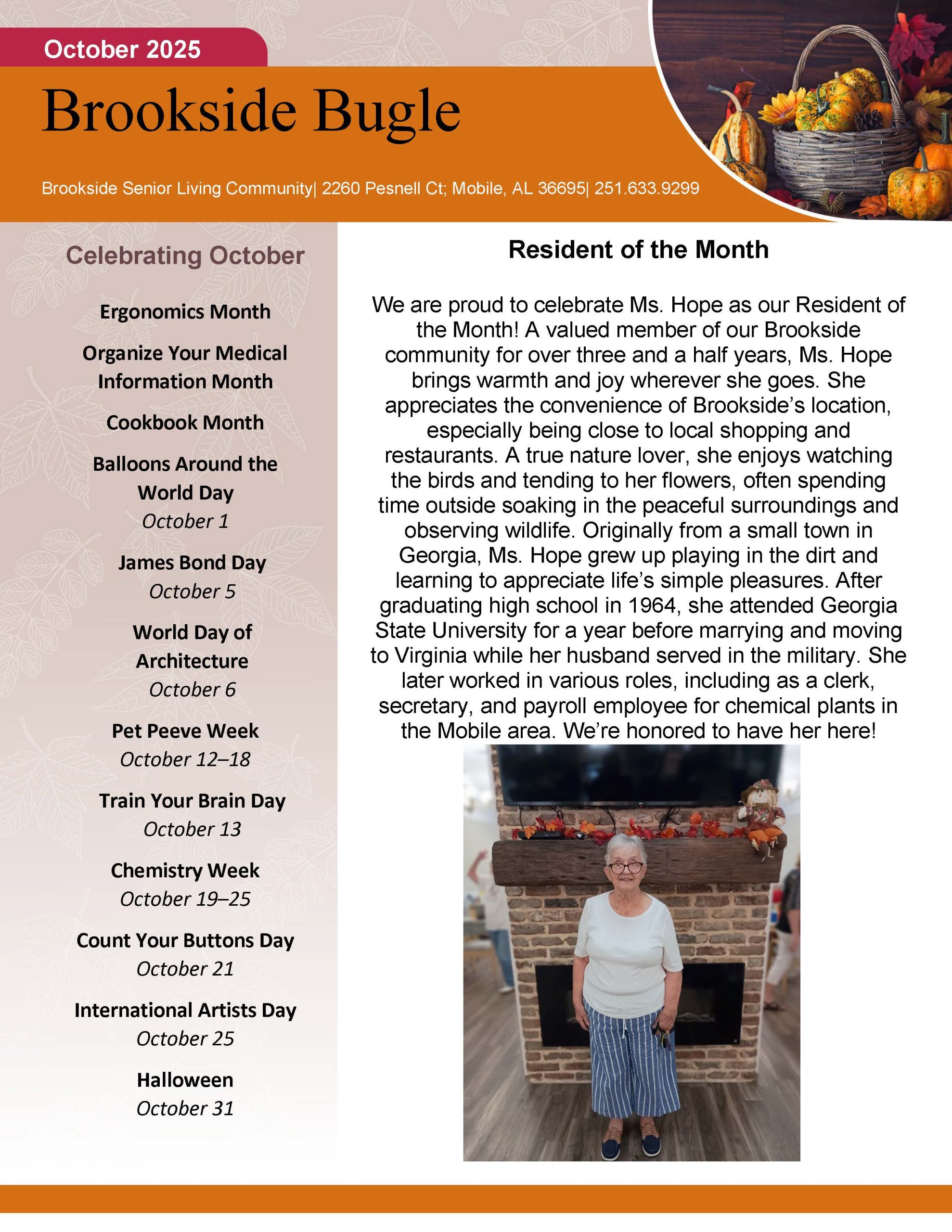 Brookside Senior Living Activity Calendar