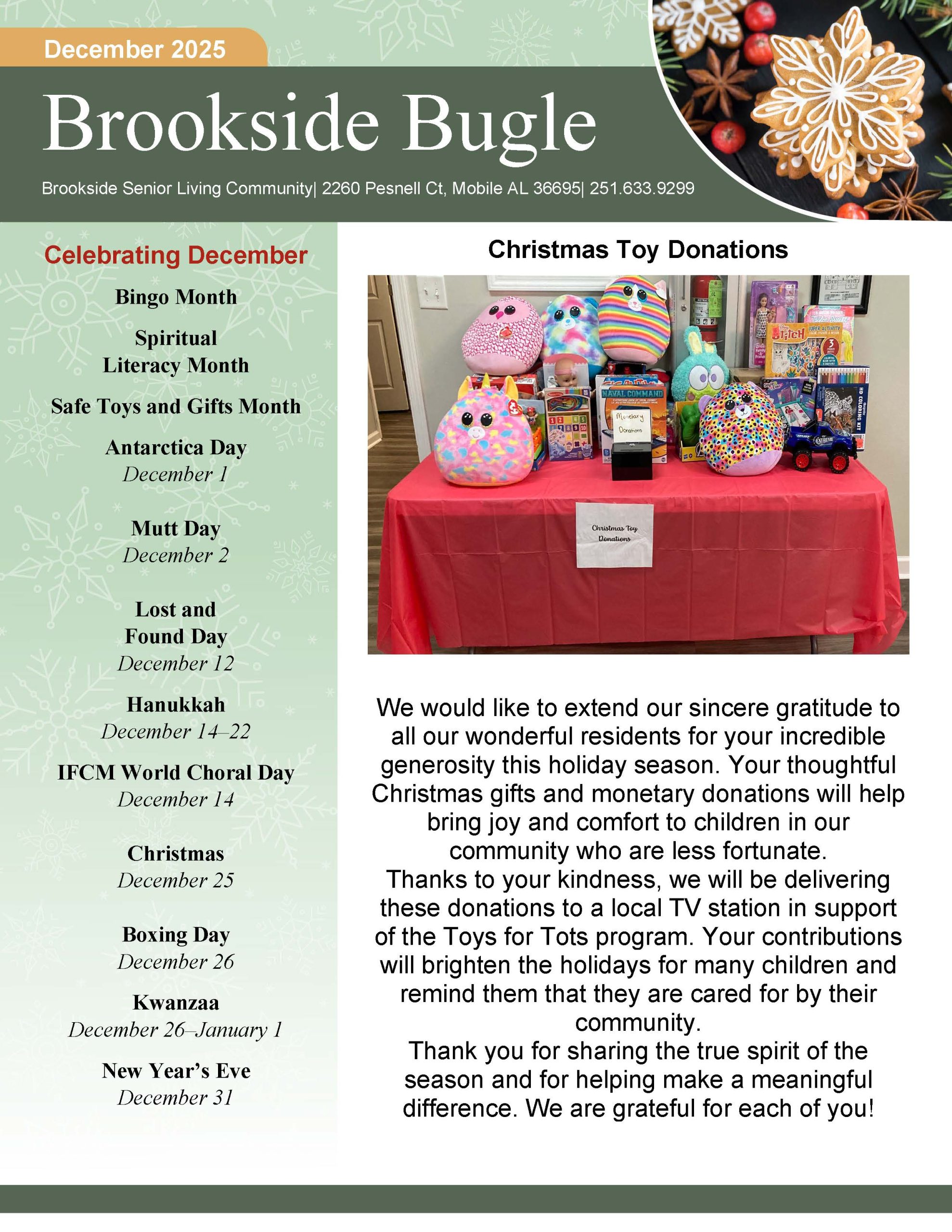 Brookside Senior Living Activity Calendar