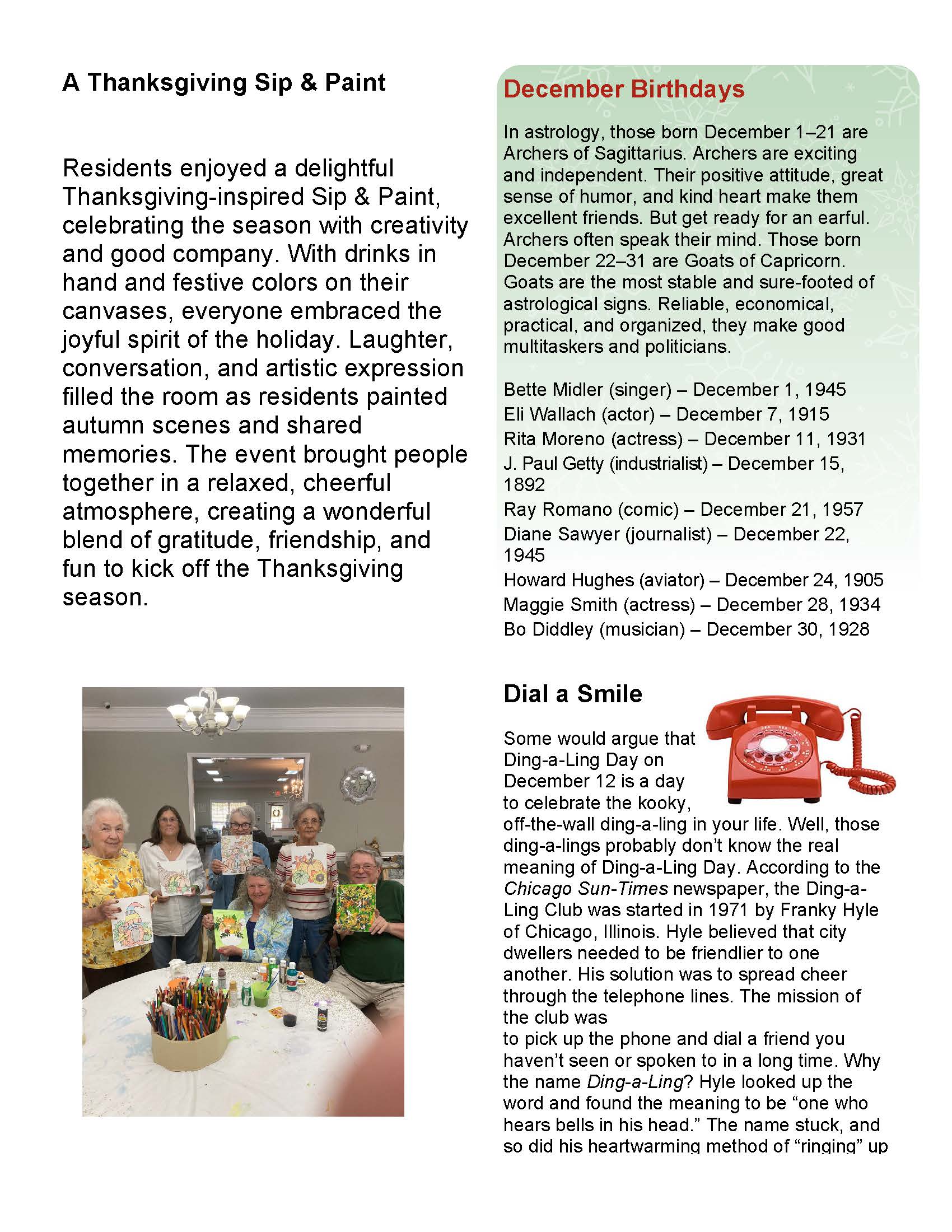 Brookside Senior Living Activity Calendar