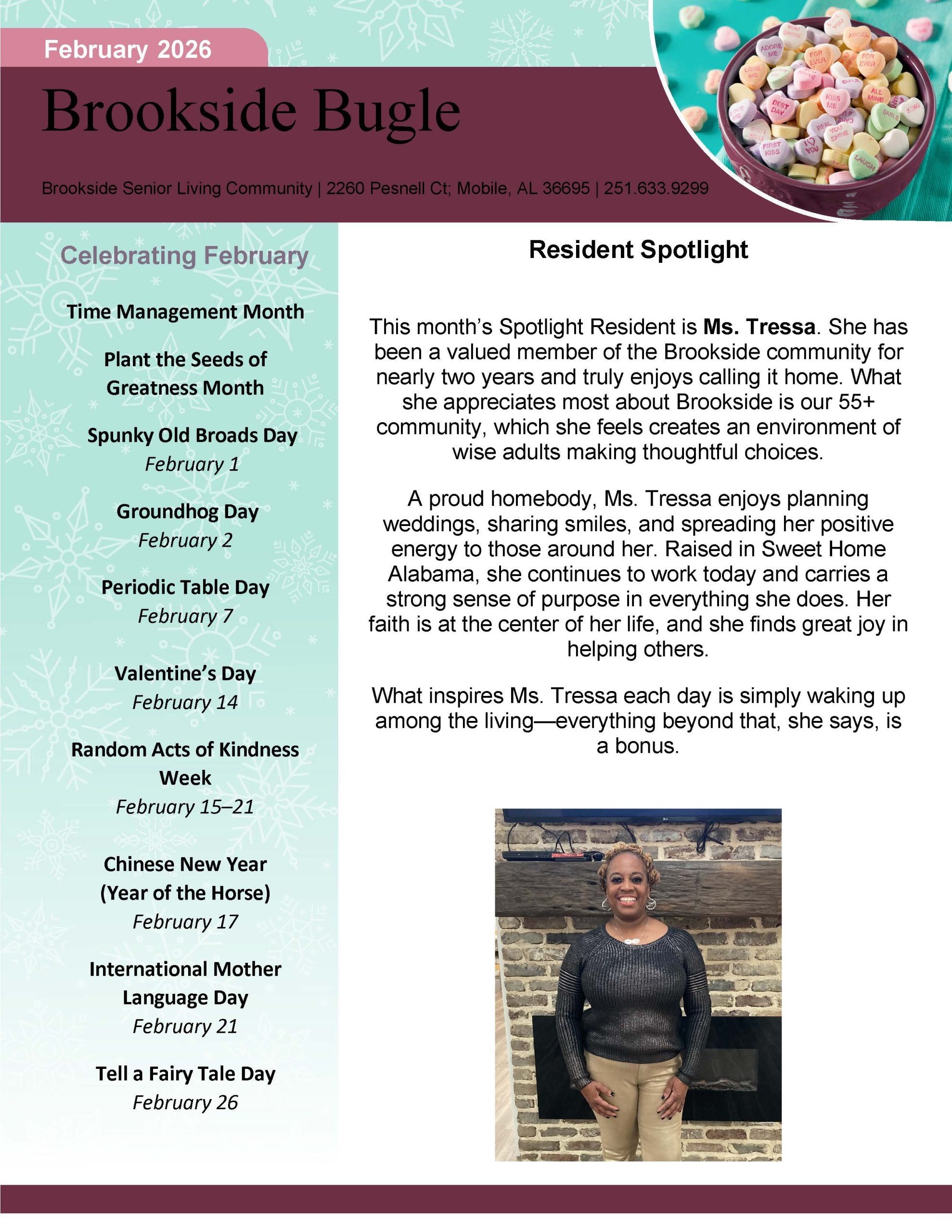 Brookside Senior Living Activity Calendar