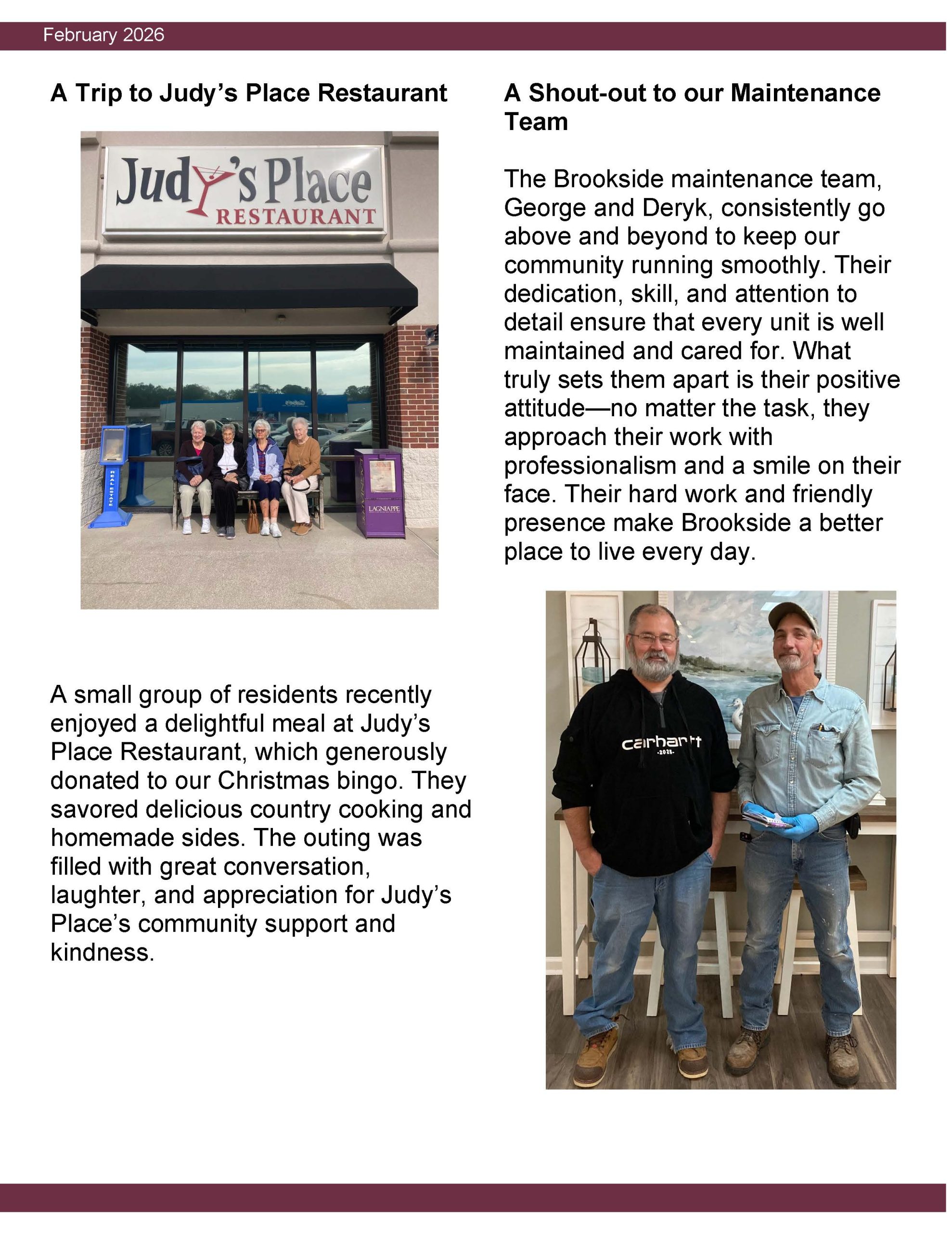 Brookside Senior Living Activity Calendar