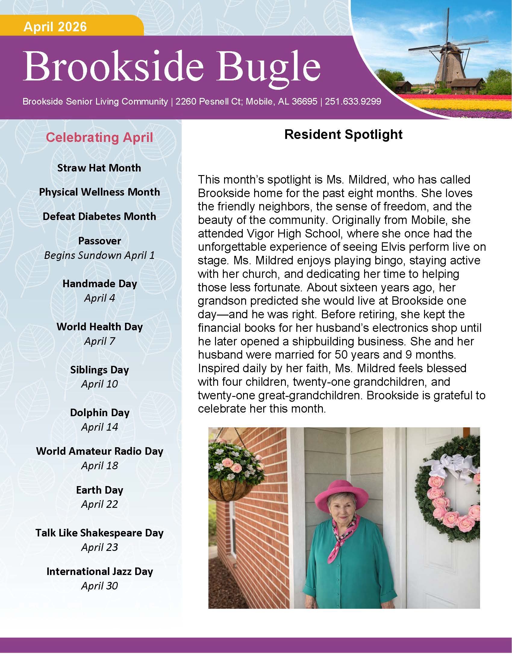 Brookside Senior Living Activity Calendar