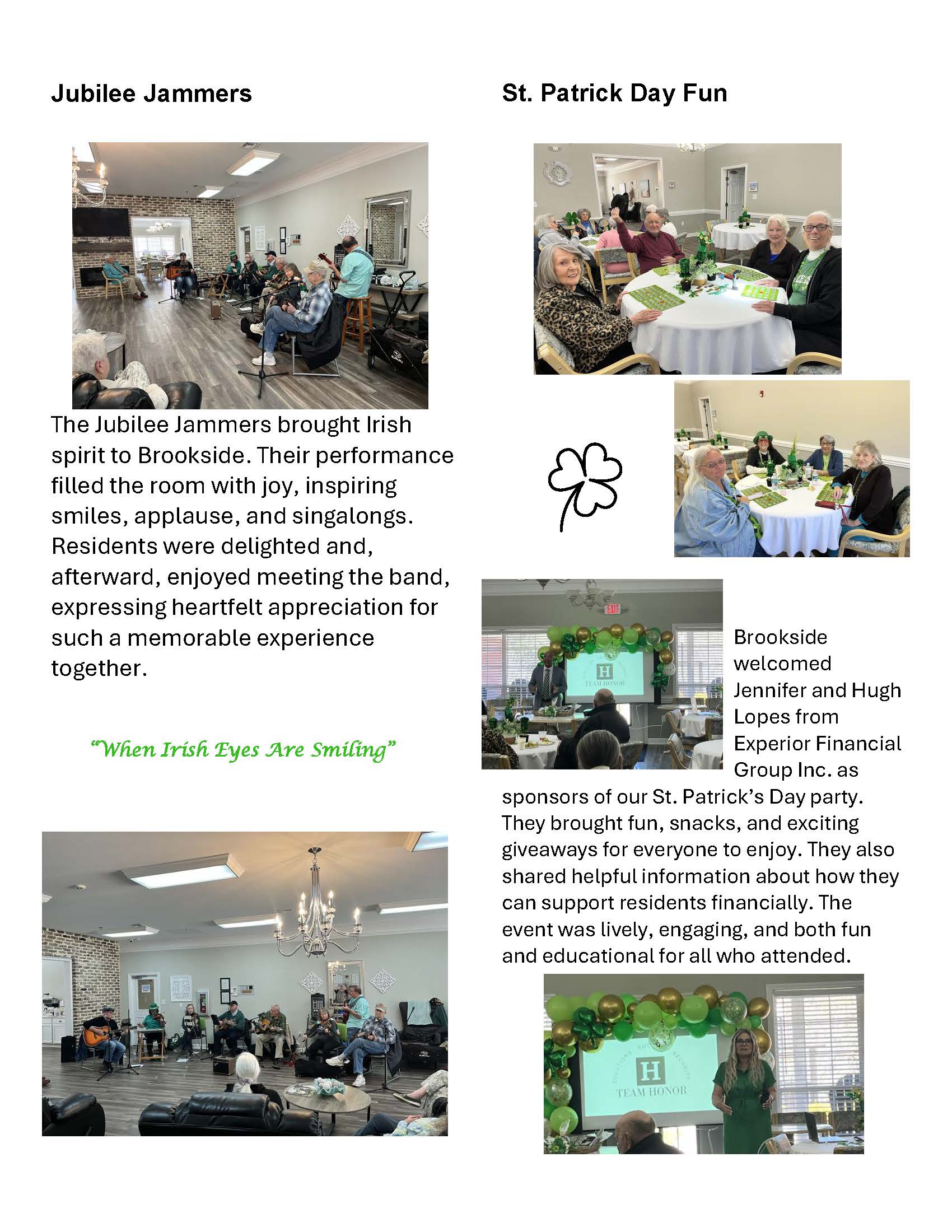 Brookside Senior Living Activity Calendar