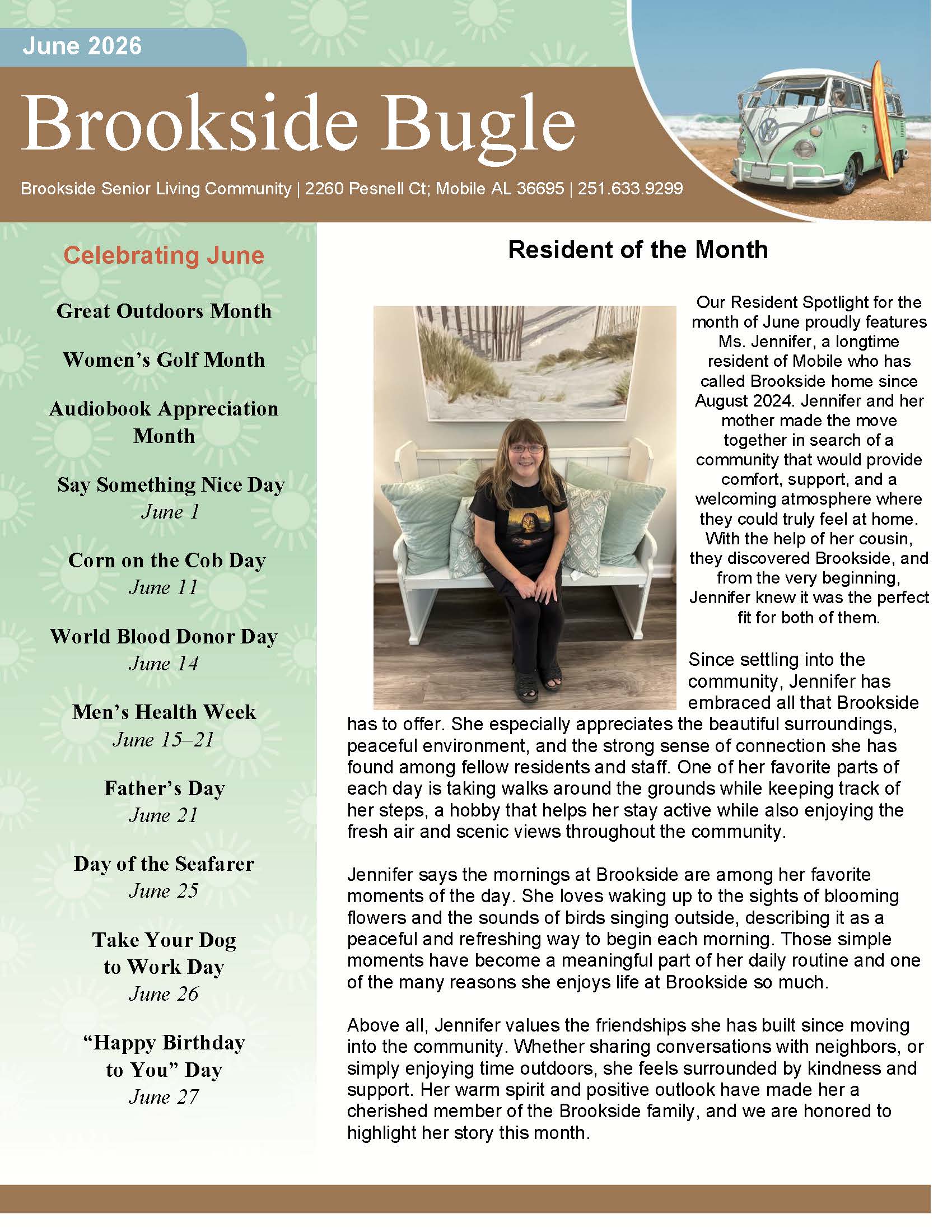 Brookside Senior Living Activity Calendar