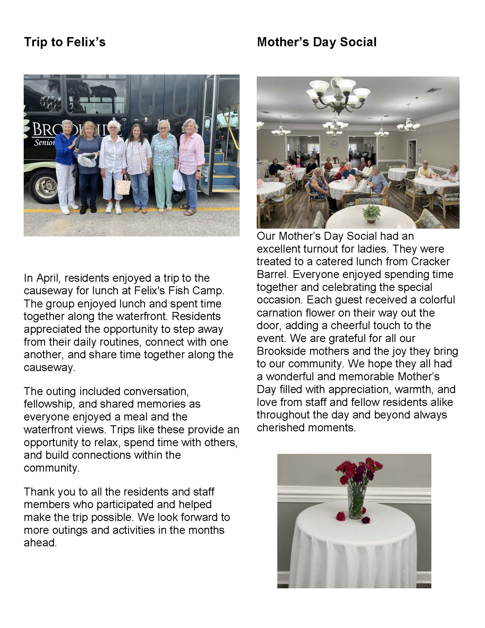 Brookside Senior Living Activity Calendar