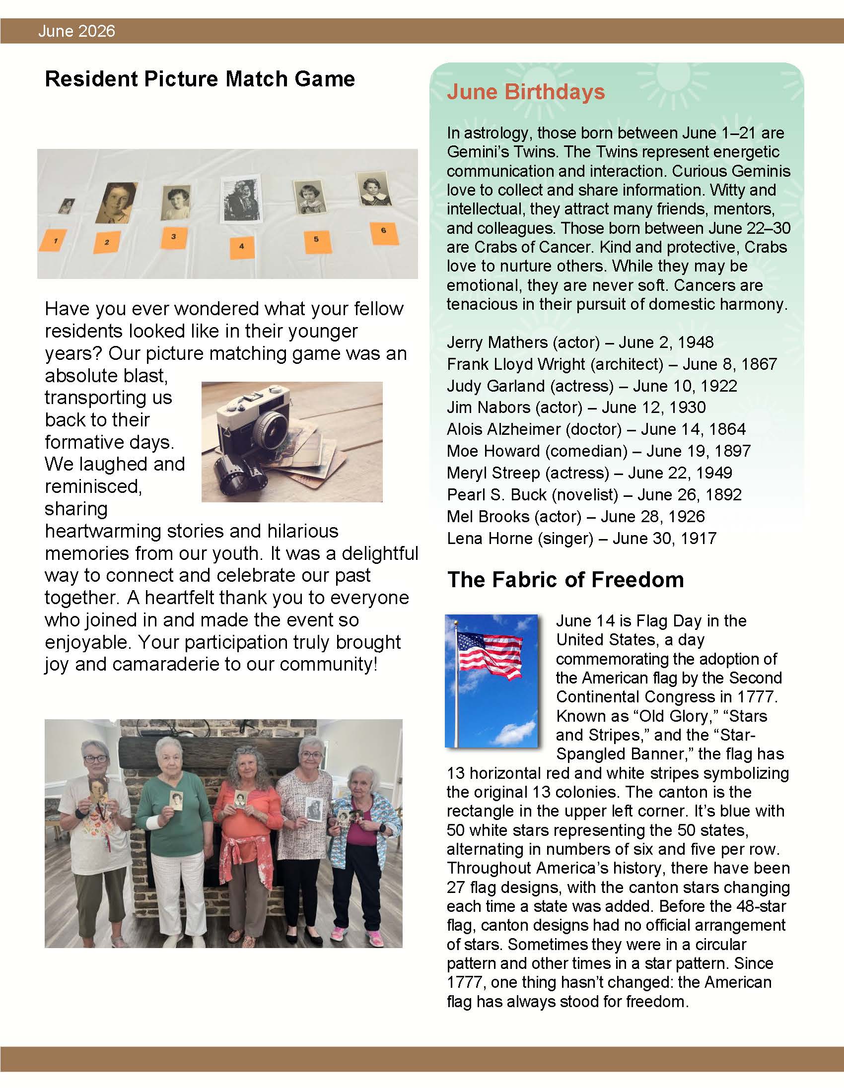 Brookside Senior Living Activity Calendar