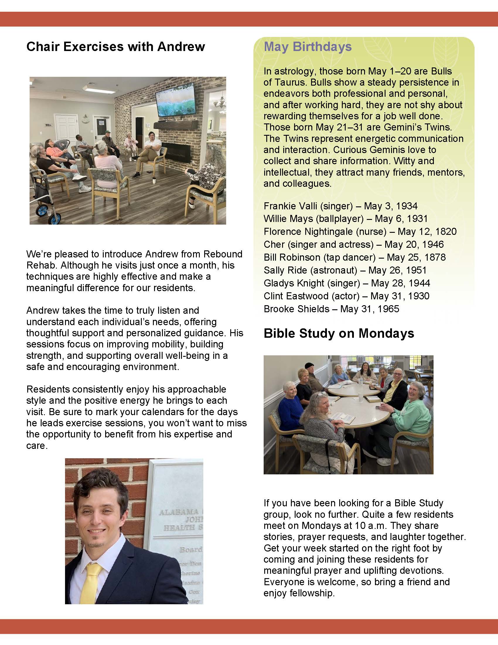 Brookside Senior Living Activity Calendar