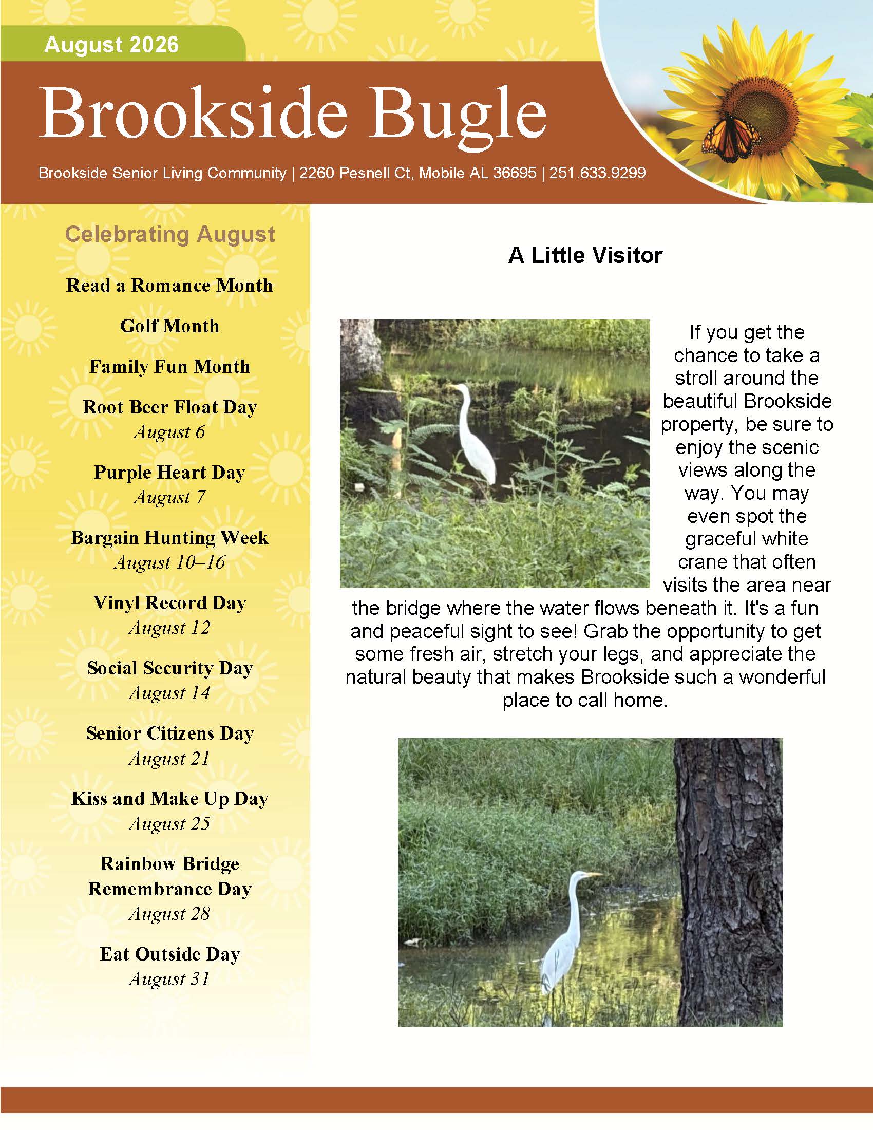 Brookside Senior Living Activity Calendar
