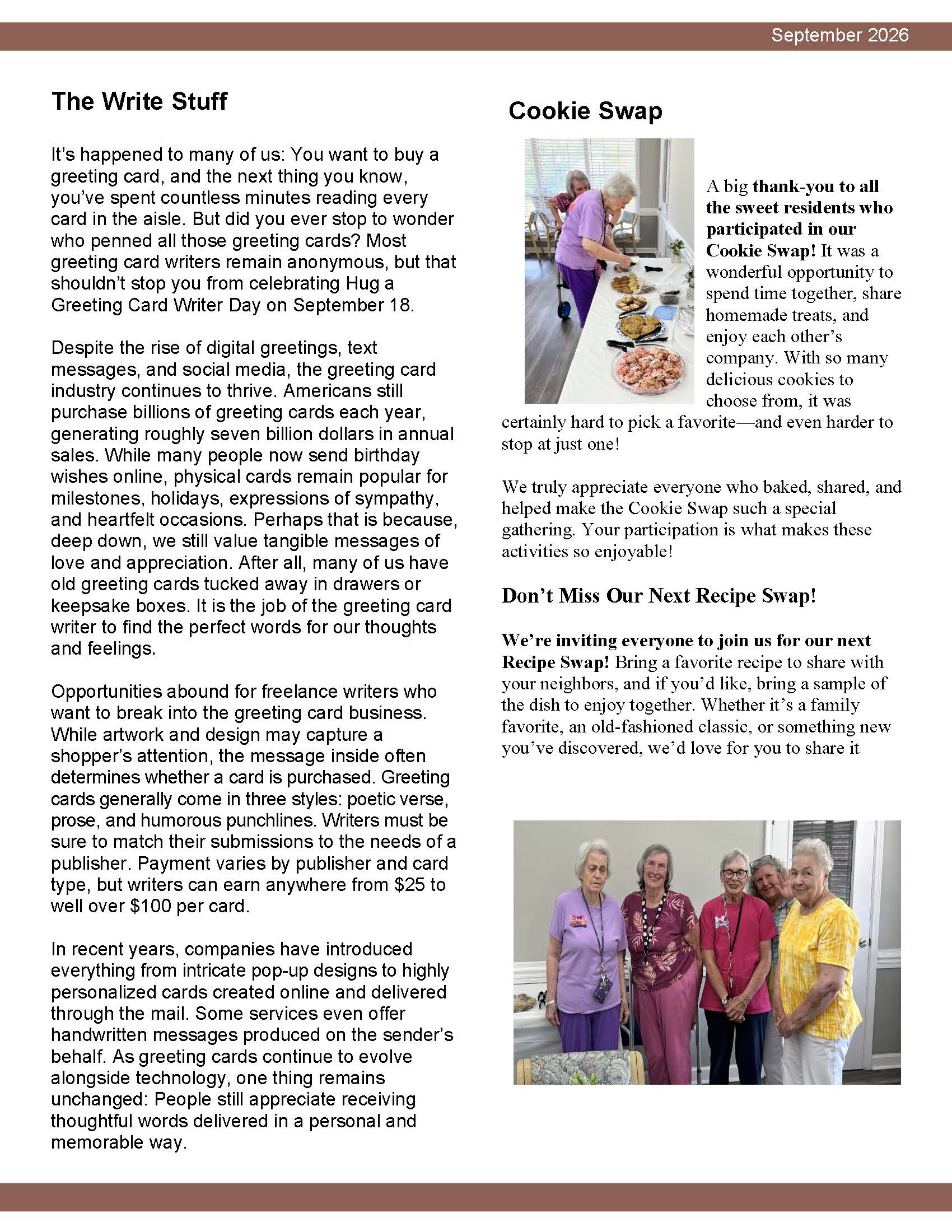Brookside Senior Living Activity Calendar