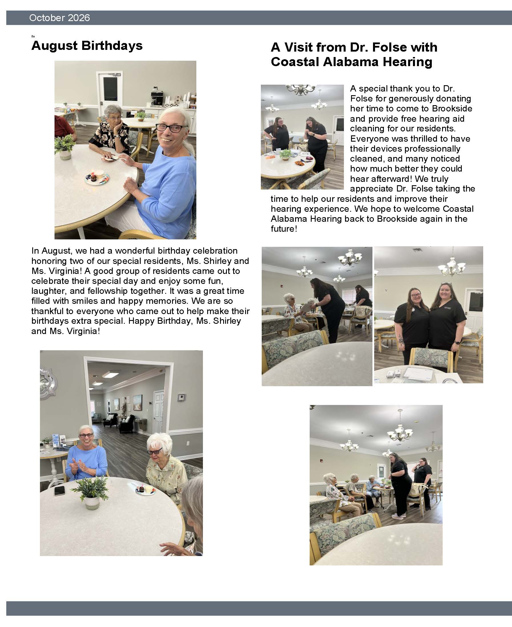 Brookside Senior Living Activity Calendar