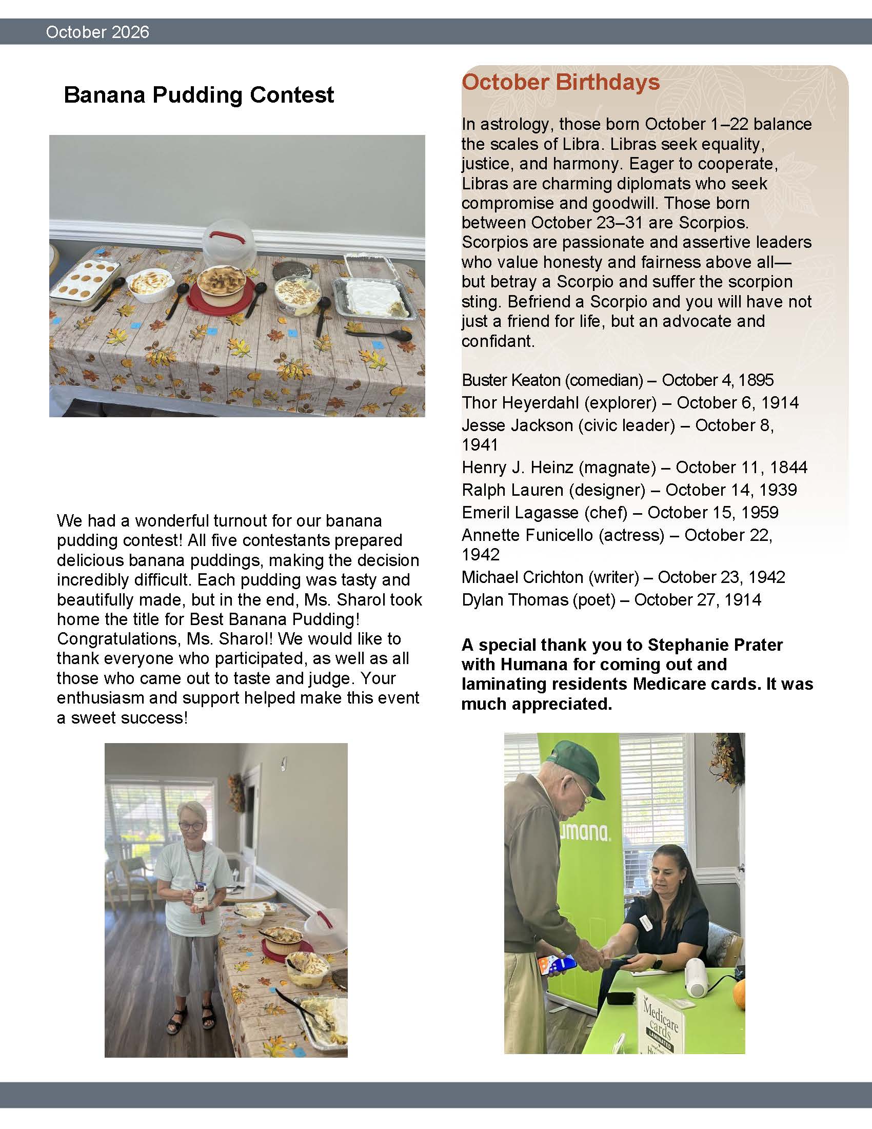 Brookside Senior Living Activity Calendar